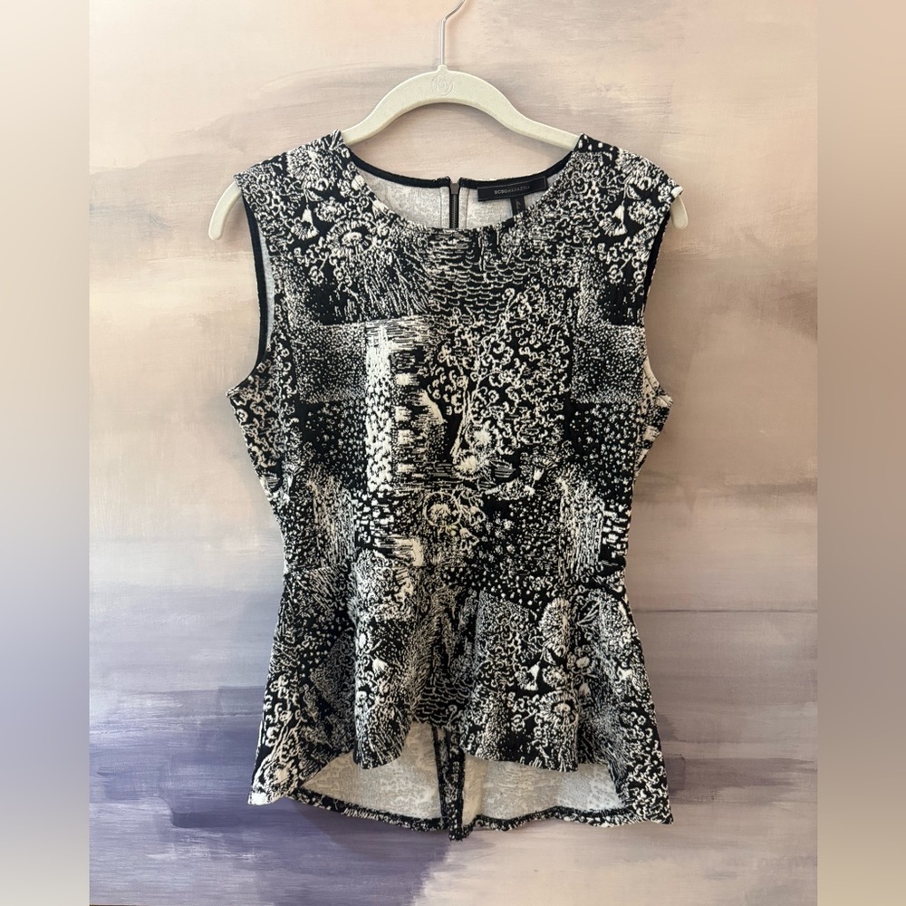 Women’s Black and White Peplum Sleeveless Blouse Top